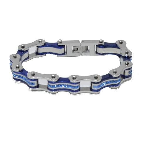 VJ1110 Two Tone Silver/Candy Blue W/Blue Crystal Centers-Bracelets-Daniel Smart Mfg - Retail