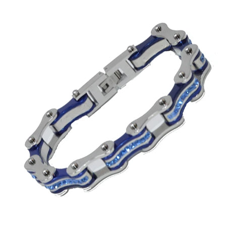 VJ1110 Two Tone Silver/Candy Blue W/Blue Crystal Centers-Bracelets-Daniel Smart Mfg - Retail