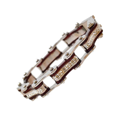 VJ1114 Two Tone Silver/Candy Red W/White Crystal Centers-Bracelets-Daniel Smart Mfg - Retail