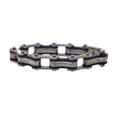 VJ1115 Two Tone Silver/Candy Blue W/White Crystal Centers-Bracelets-Daniel Smart Mfg - Retail