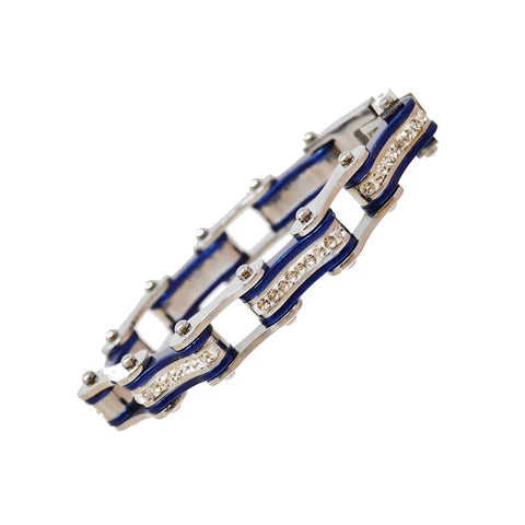 VJ1115 Two Tone Silver/Candy Blue W/White Crystal Centers-Bracelets-Daniel Smart Mfg - Retail
