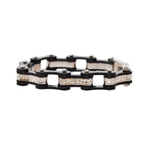 VJ1117 Black/Black W/White Crystal Centers-Bracelets-Daniel Smart Mfg - Retail