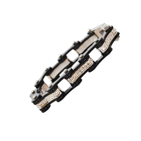 VJ1117 Black/Black W/White Crystal Centers-Bracelets-Daniel Smart Mfg - Retail