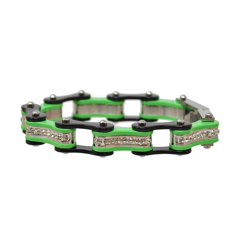 VJ1120 Two Tone Black/Lime Green W/White Crystal Centers-Bracelets-Daniel Smart Mfg - Retail