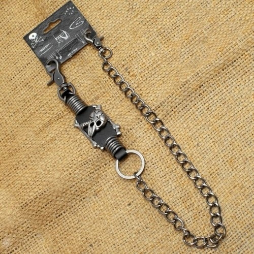 WA-WC7035 Wallet Chain with a skull metal rings and leather designs-Wallet Chains/Key Leash-Daniel Smart Mfg - Retail