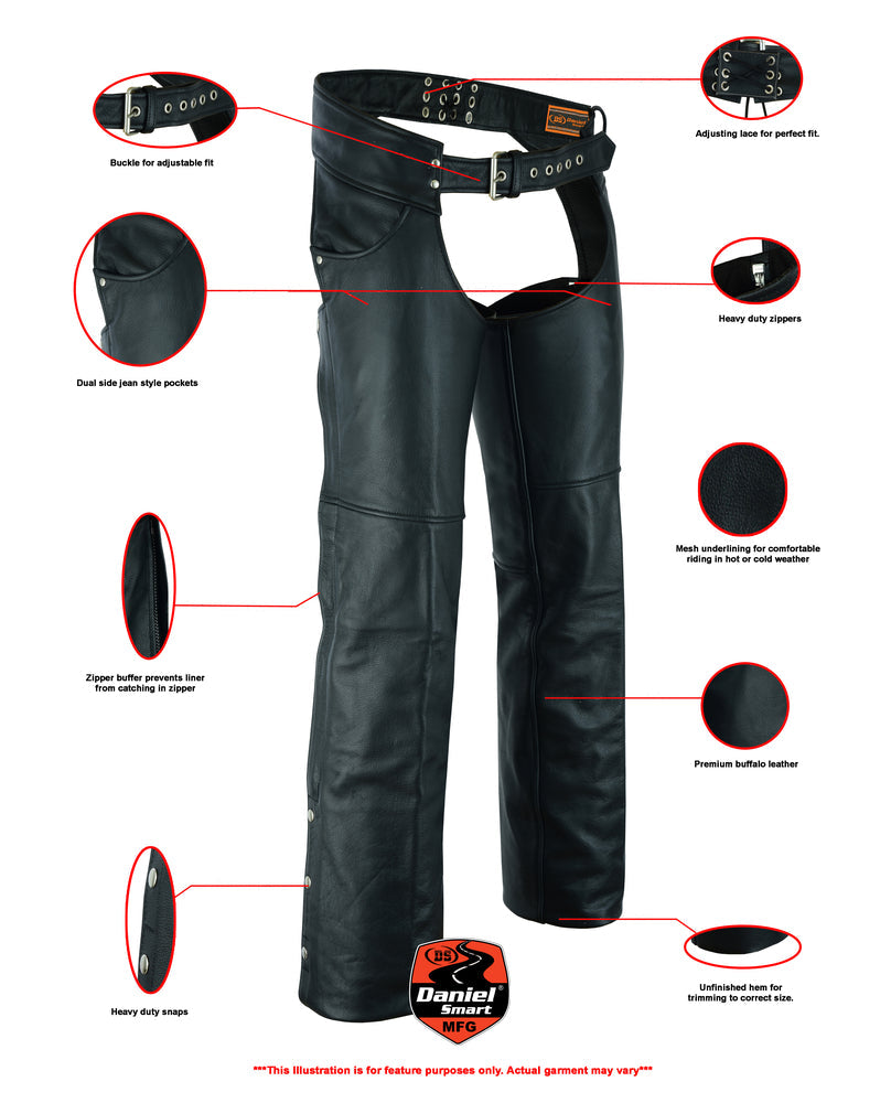Wanderlust Rider - Unisex Motorcycle Leather Chaps-Unisex Chaps & Pants-Daniel Smart Mfg - Retail