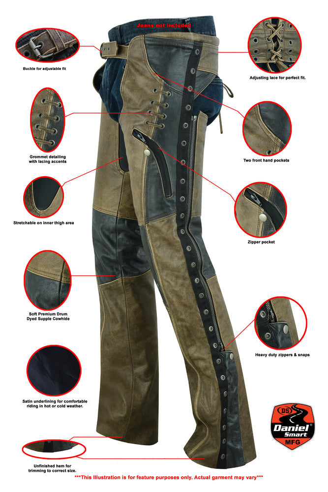 Wild Wind - Women's Motorcycle Leather Chaps-Womens Chaps & Pants-Daniel Smart Mfg - Retail