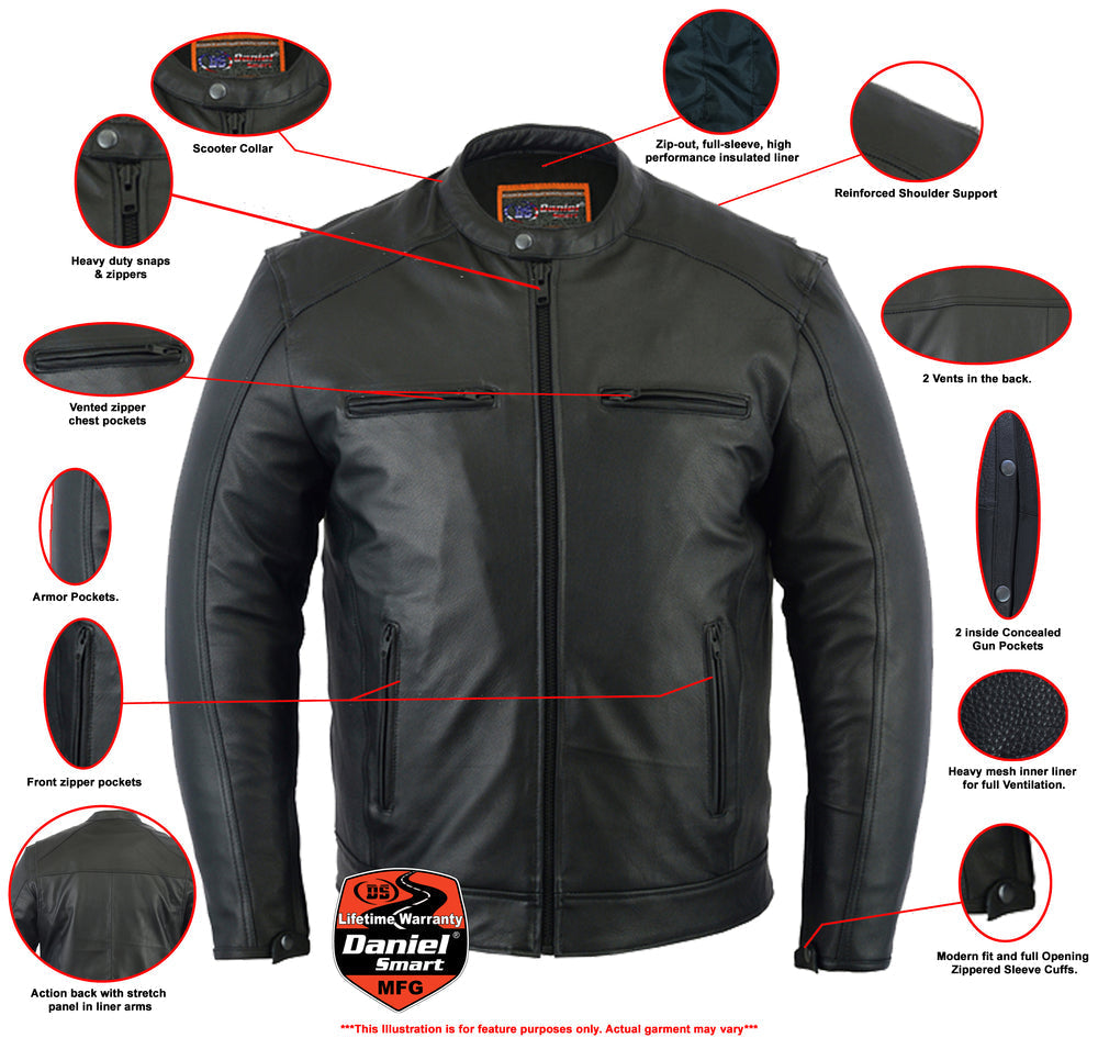 Wind Striker - Men's Leather Motorcycle Jacket-Mens Leather Motorcycle Jackets-Daniel Smart Mfg - Retail