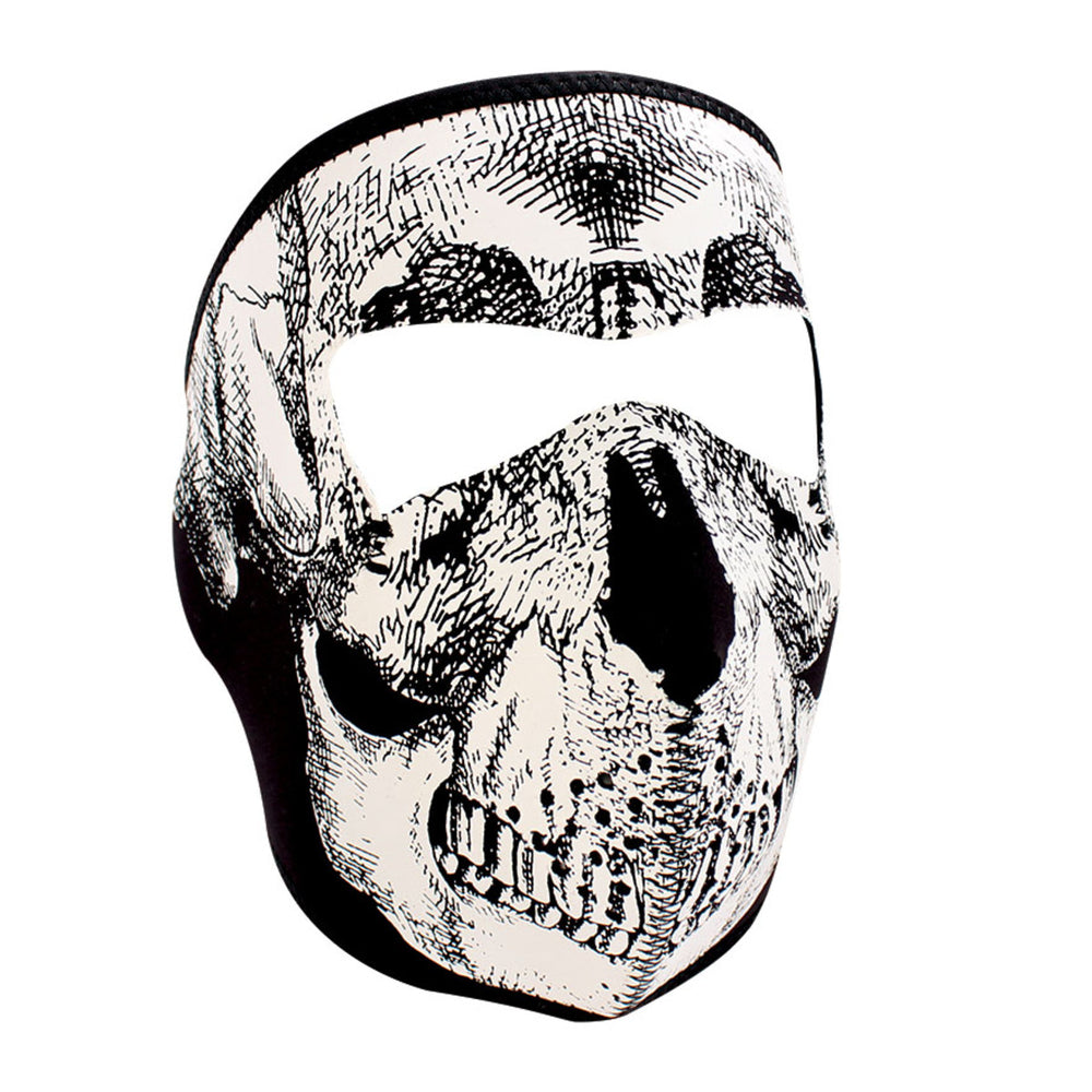 WNFM002G ZAN® Full Mask- Neoprene- Black and White Skull- Glow-Full Facemasks-Daniel Smart Mfg - Retail
