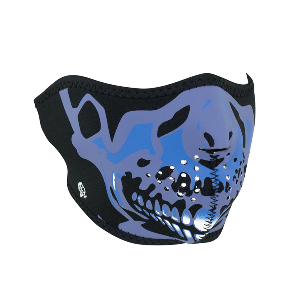 WNFM024H ZAN® Half Mask- Neoprene- Blue Chrome Skull-Half Facemasks-Daniel Smart Mfg - Retail