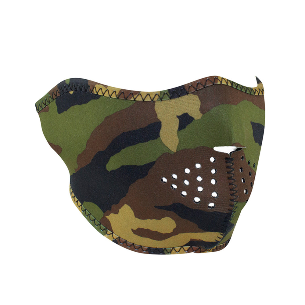 WNFM118H ZAN® Half Mask- Neoprene- Woodland Camo-Half Facemasks-Daniel Smart Mfg - Retail
