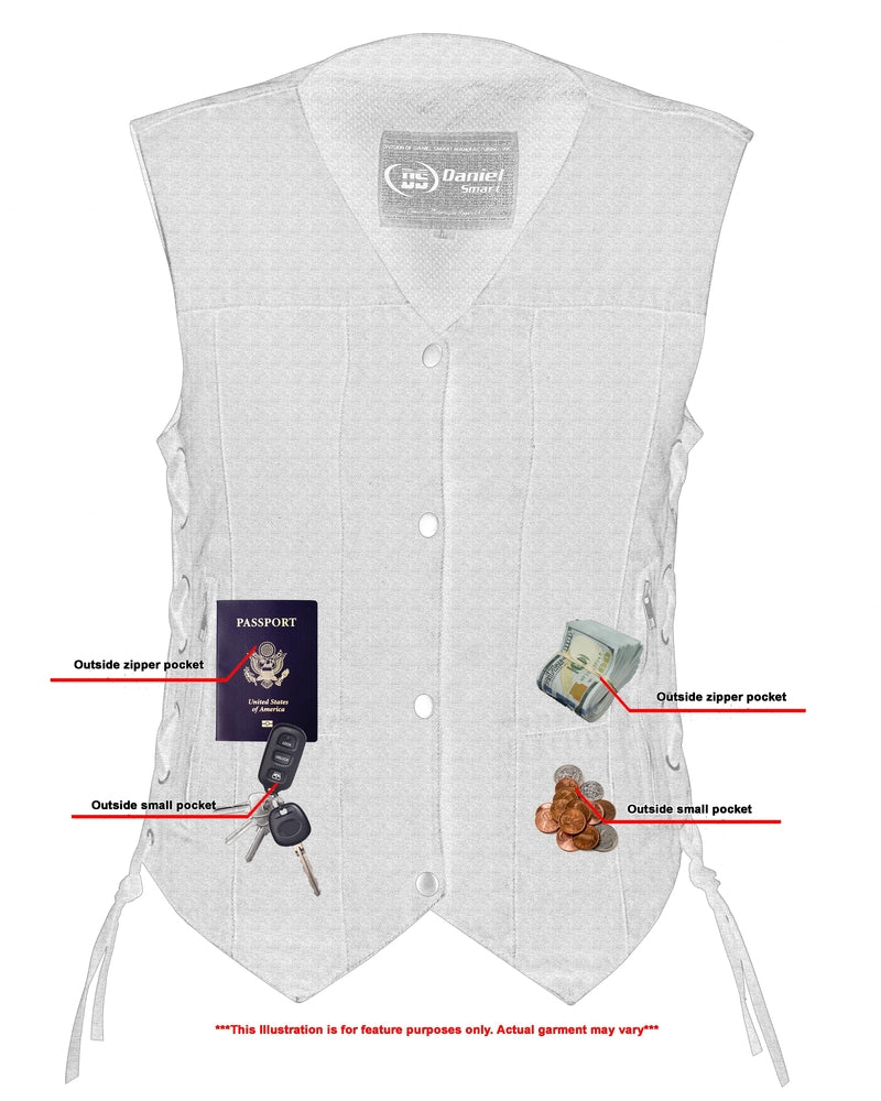 Women's 6 Pocket Denim Utility Vest - Black-Womens Denim Vests-Daniel Smart Mfg - Retail