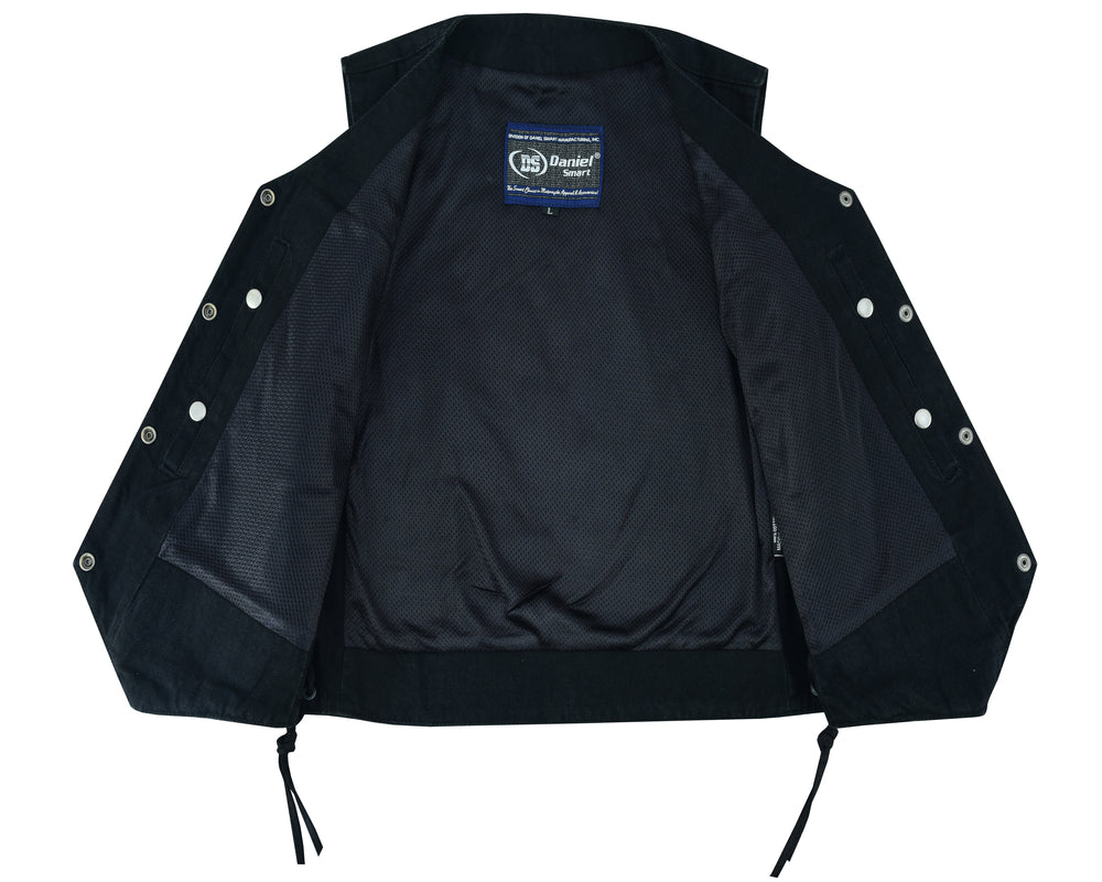 Women's 6 Pocket Denim Utility Vest - Black-Womens Denim Vests-Daniel Smart Mfg - Retail