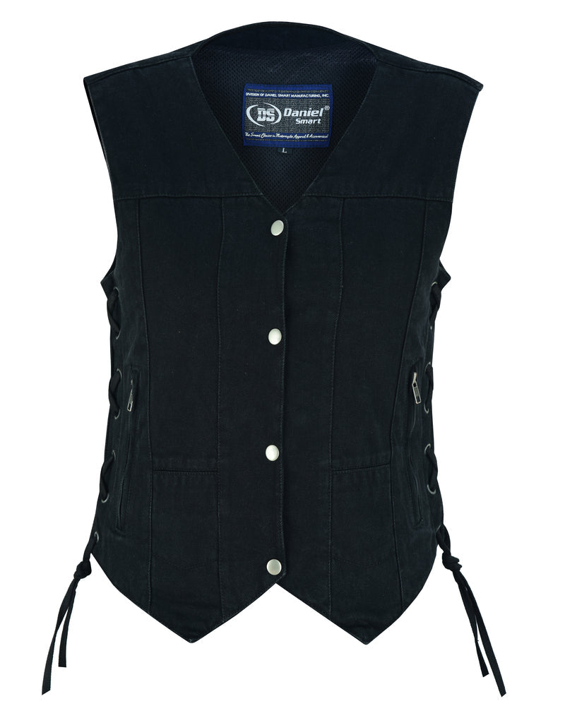 Women's 6 Pocket Denim Utility Vest - Black-Womens Denim Vests-Daniel Smart Mfg - Retail
