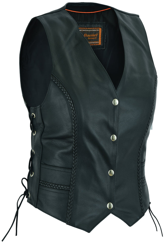 Women's Braided Leather Vest-Womens Leather Vests-Daniel Smart Mfg - Retail
