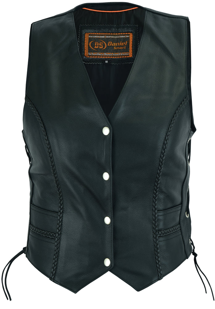 Women's Braided Leather Vest-Womens Leather Vests-Daniel Smart Mfg - Retail