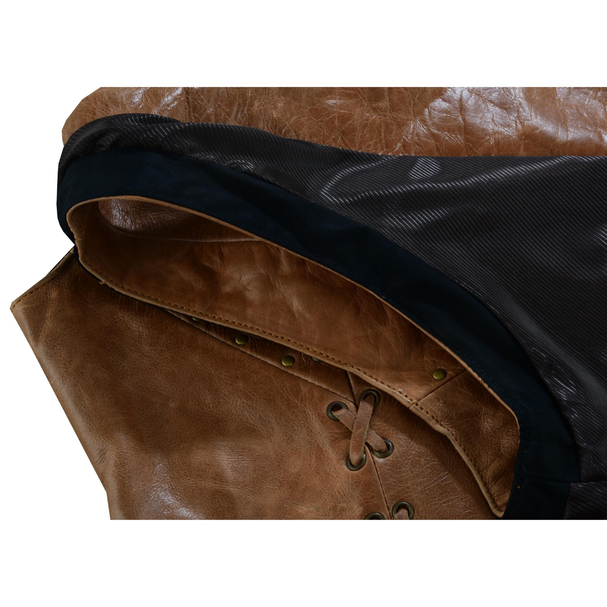 Women's Brown Zippered Leather Vest with Lacing Details-Womens Leather Vests-Daniel Smart Mfg - Retail