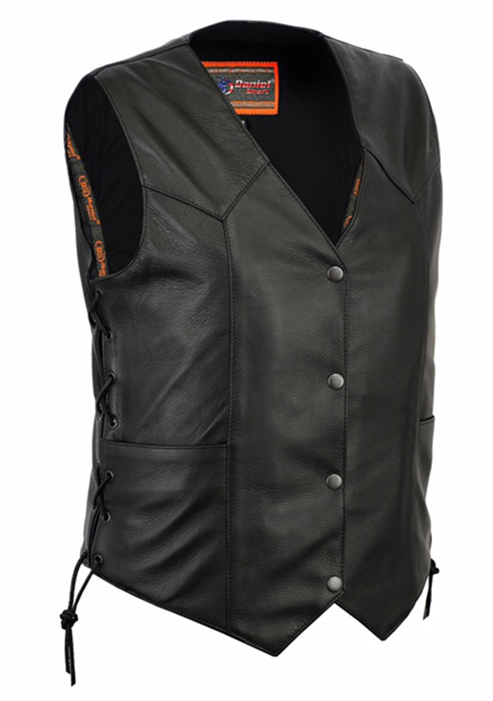 Women's Classic Side Lace Leather Vest-Womens Leather Vests-Daniel Smart Mfg - Retail