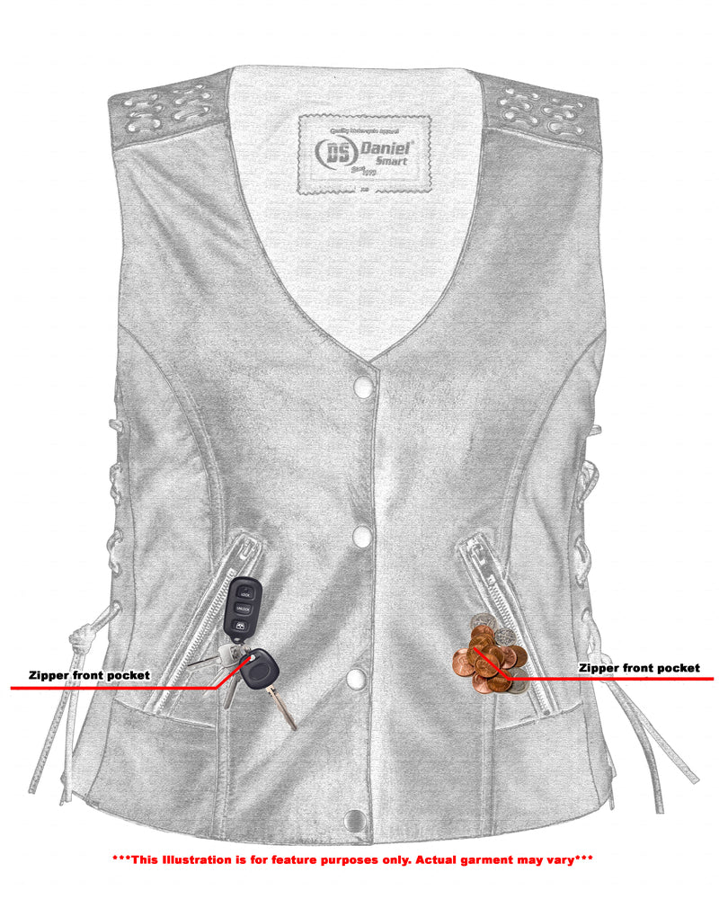 Women's Gray Leather Vest with Grommet and Lacing Accents-Womens Leather Vests-Daniel Smart Mfg - Retail