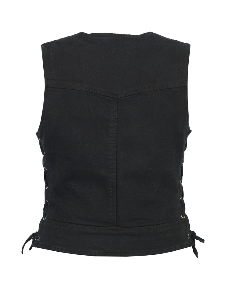 Women's Stylish Black Denim Vest-Womens Denim Vests-Daniel Smart Mfg - Retail