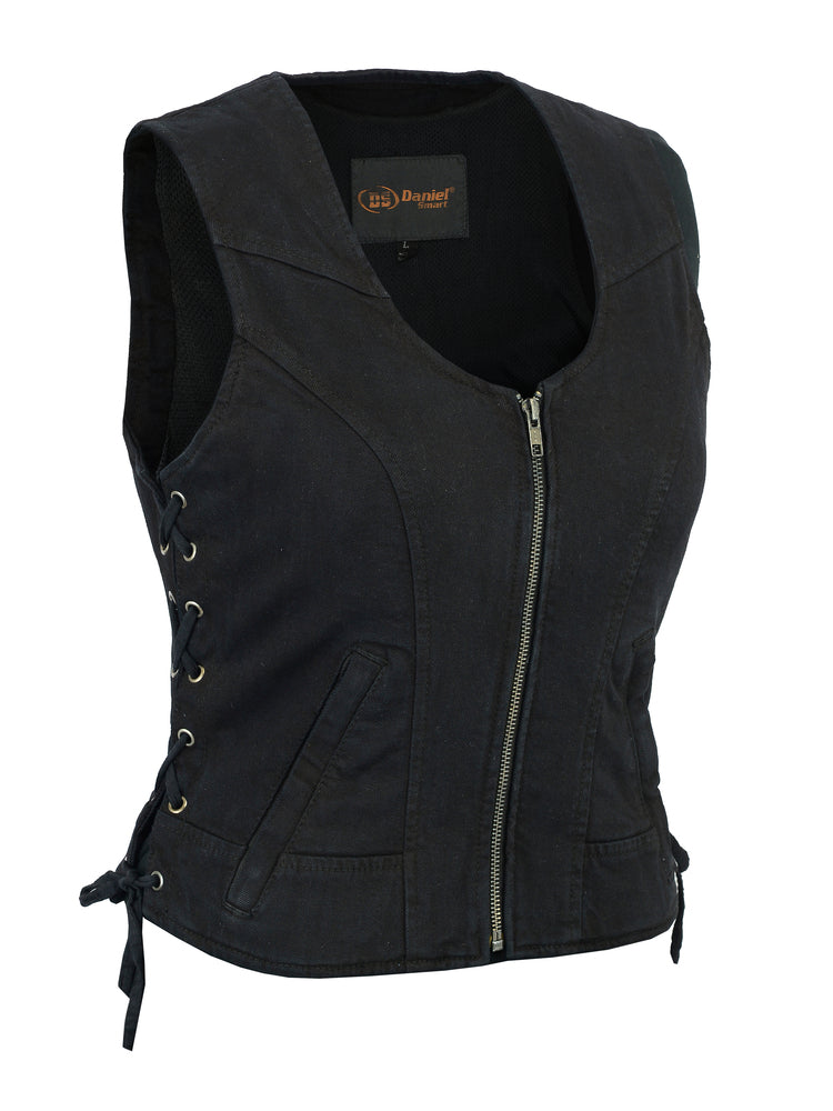 Women's Stylish Black Denim Vest-Womens Denim Vests-Daniel Smart Mfg - Retail