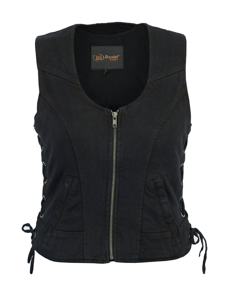Women's Stylish Black Denim Vest-Womens Denim Vests-Daniel Smart Mfg - Retail