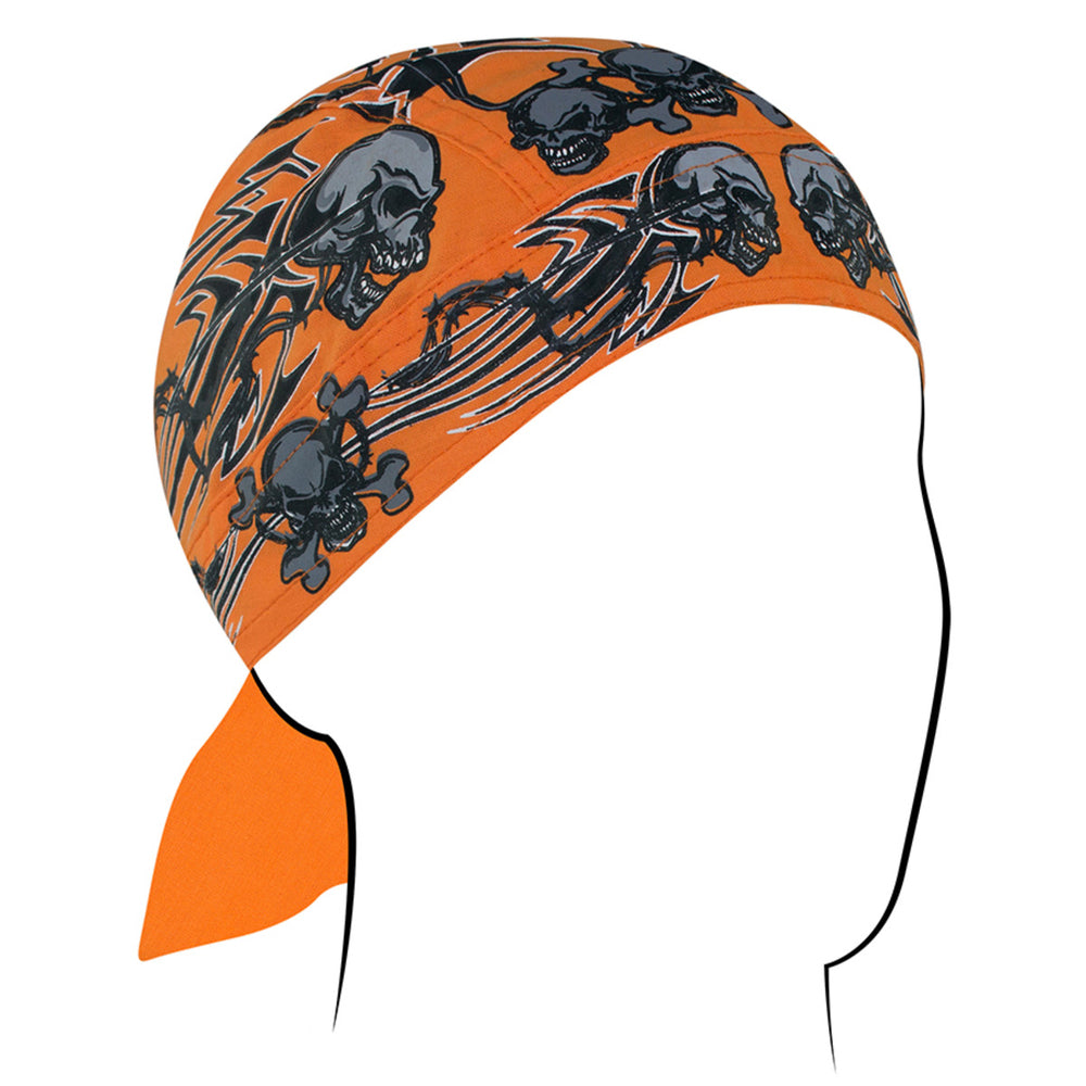 Z669 Flydanna®, Cotton, Orange Tribal Skull-Headwraps-Daniel Smart Mfg - Retail