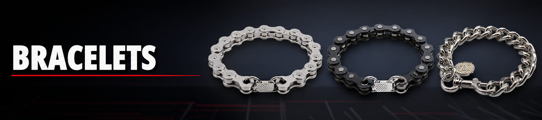 Biker Bracelets – Motorcycle Chain, Skull Pendant & Vinyl
