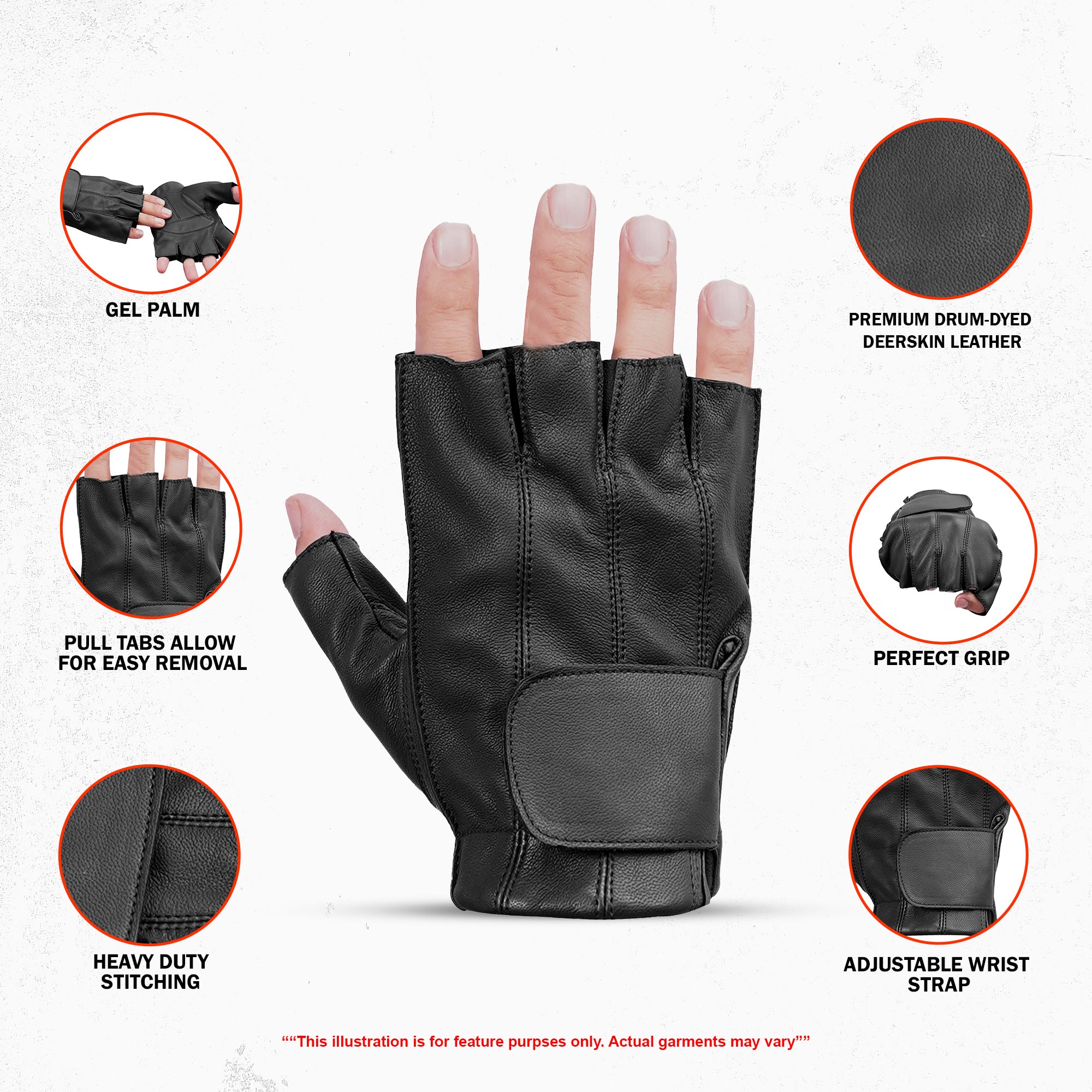 Deerskin Dominator - Men's Deerskin Leather Motorcycle Fingerless Gloves