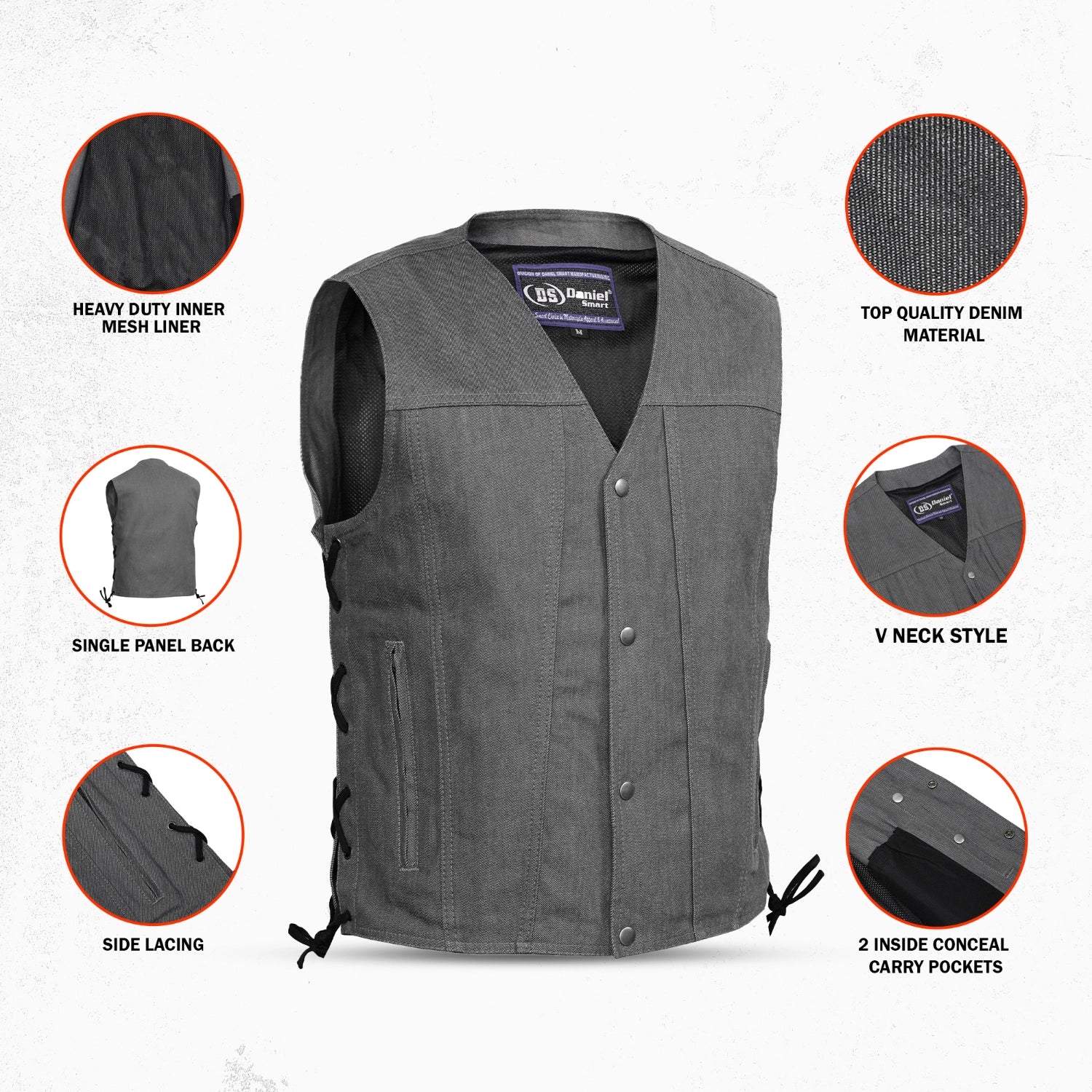 Wild Venture Men's Denim Motorcycle Vest