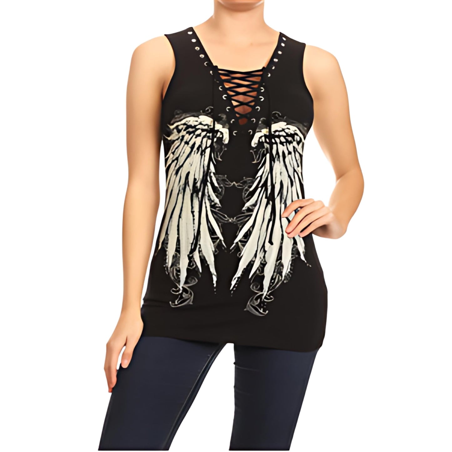 2224 BLACK Oversized Angel Wing Tank Top-Daniel Smart Mfg - Retail