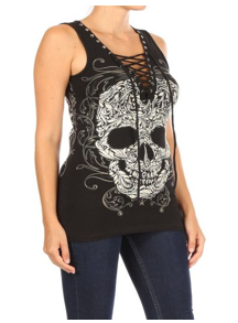 2225 BLACK Baroque Skull Graphic Tank Top-Daniel Smart Mfg - Retail