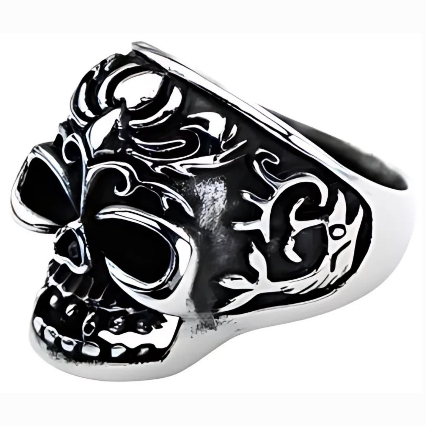 R145 Stainless Steel Fish Tail Skull Biker Ring