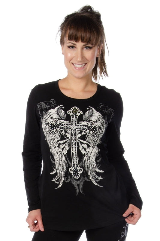 7299 Long Sleeve V-Neck with Cross and Wings-Daniel Smart Mfg - Retail