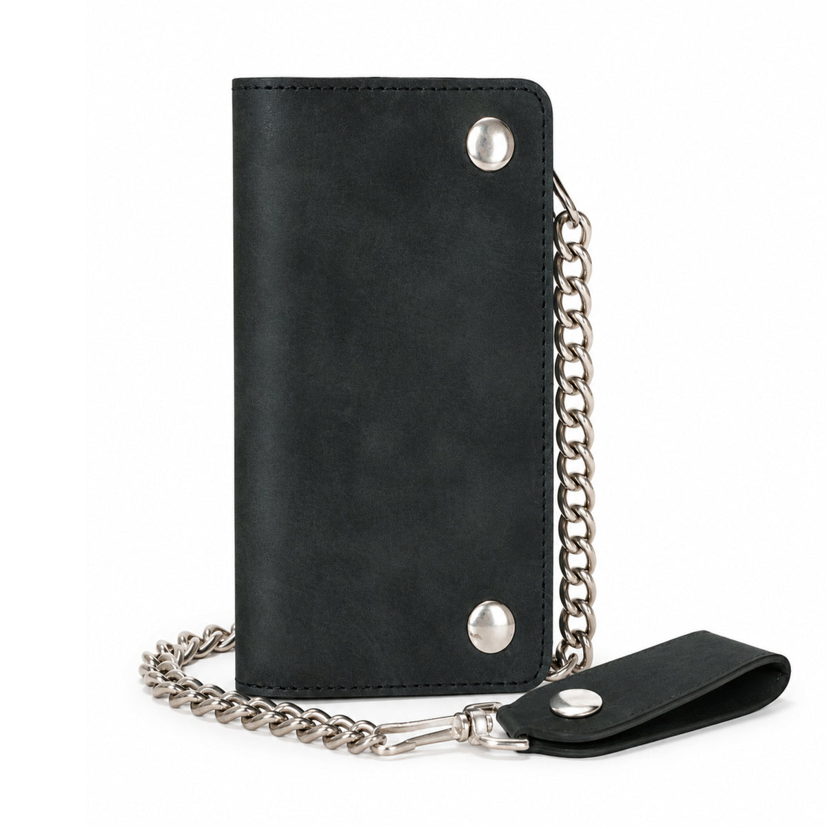 Matte Black Biker Leather Wallet with Chain