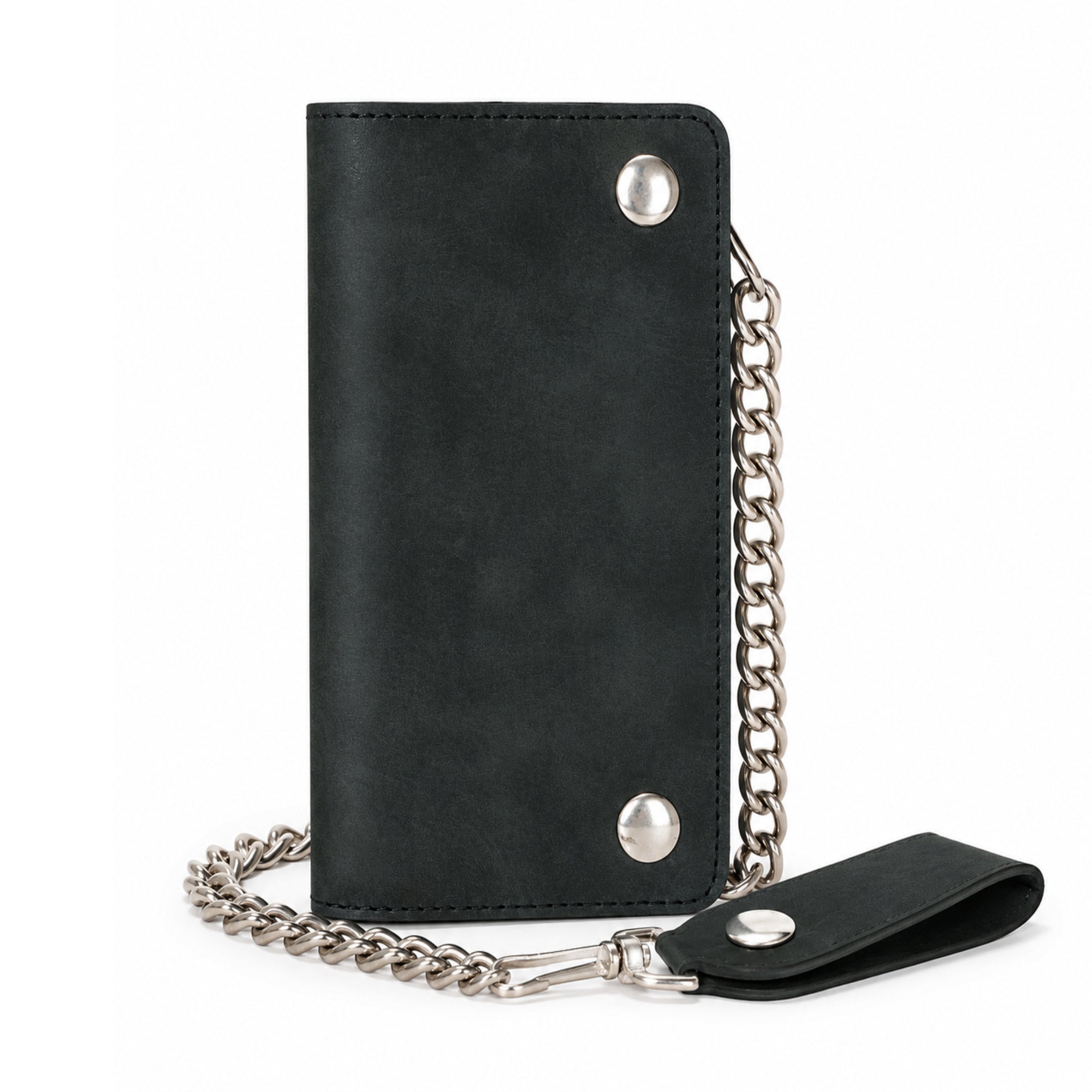 Matte Black Biker Leather Wallet with Chain