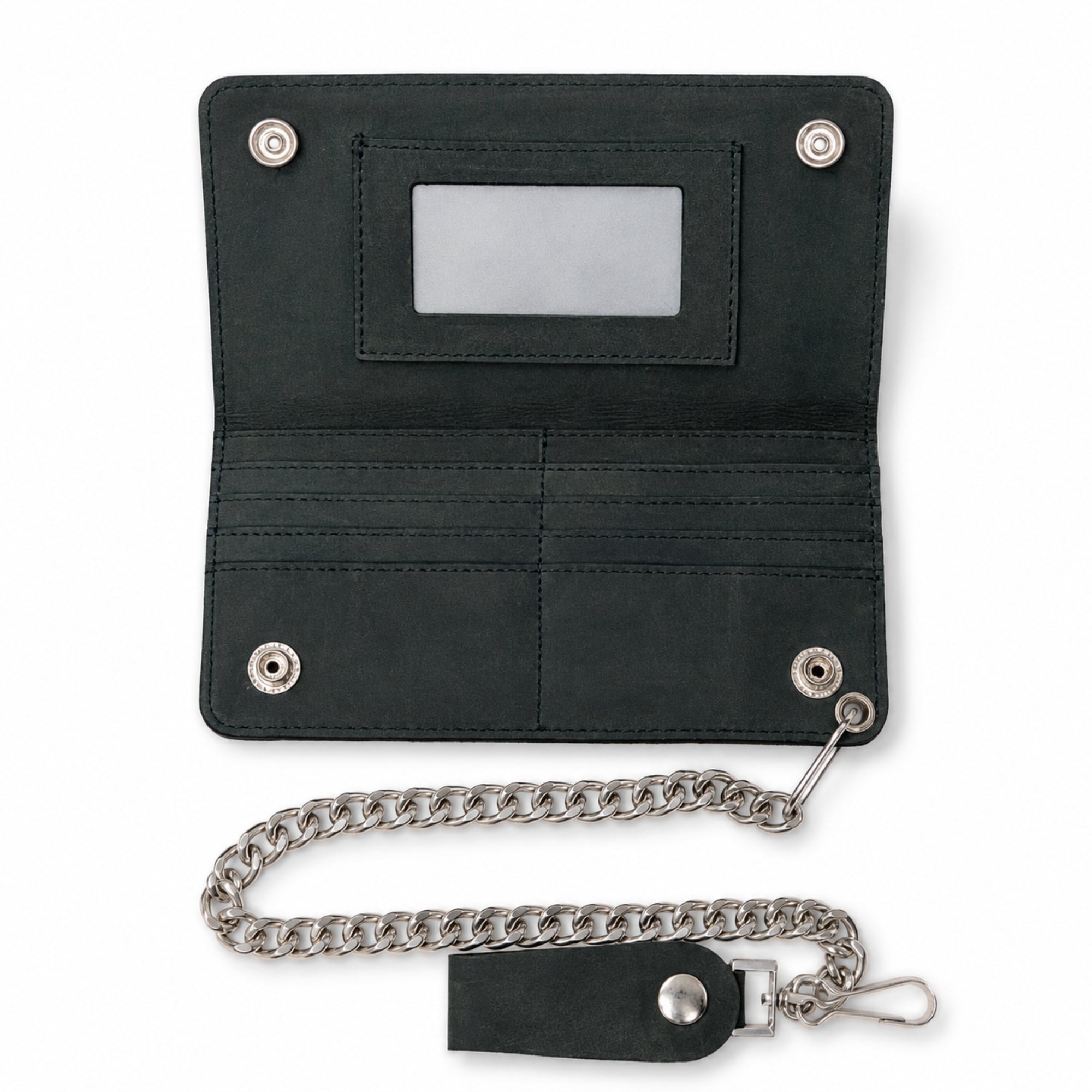 Matte Black Biker Leather Wallet with Chain