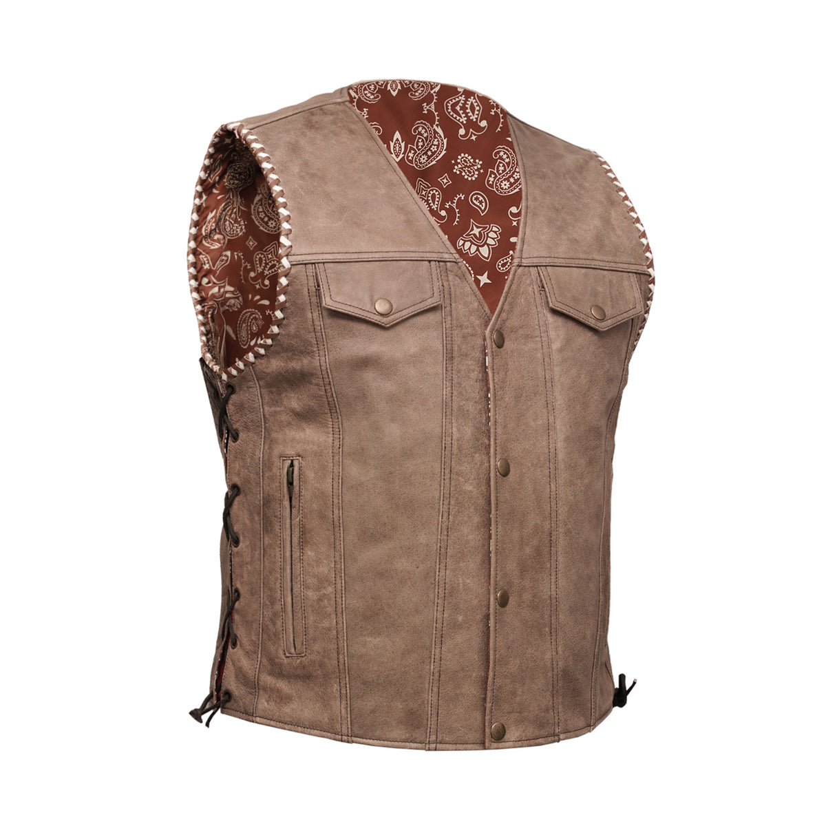 Badland Men's Motorcycle Leather Vest – Rugged & Stylish