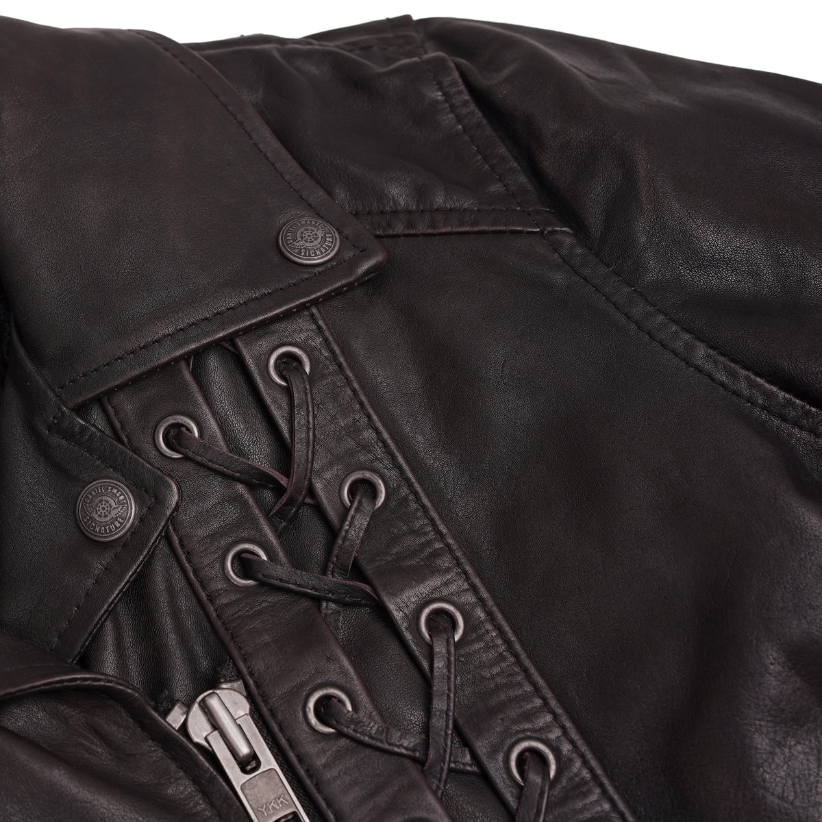 Black Pearl Women's Fashion Leather Jacket with Front Lace Accent