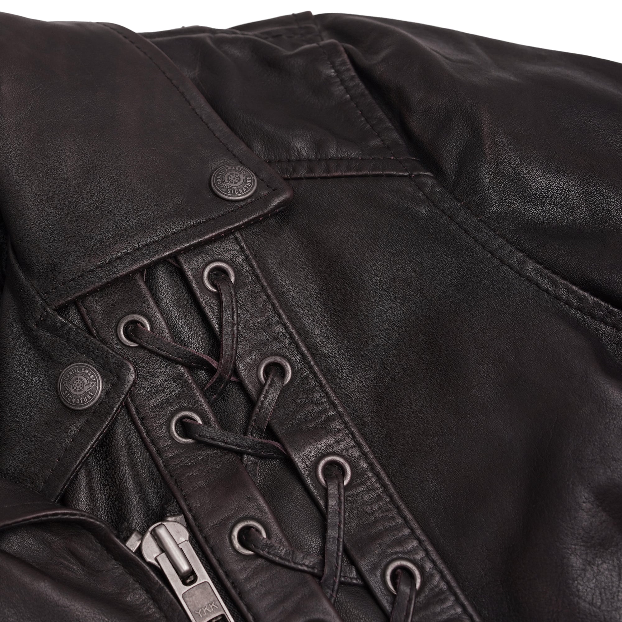 Black Pearl Women's Fashion Leather Jacket with Front Lace Accent
