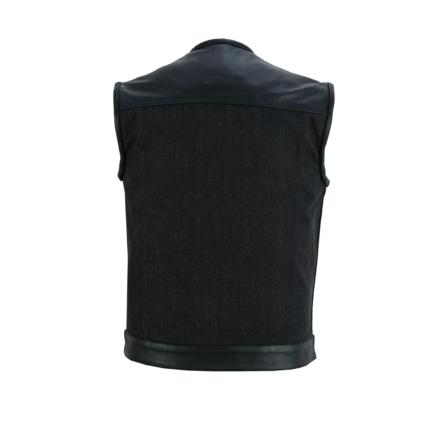 DM901 Men's Leather/Denim Combo Vest Without Collar