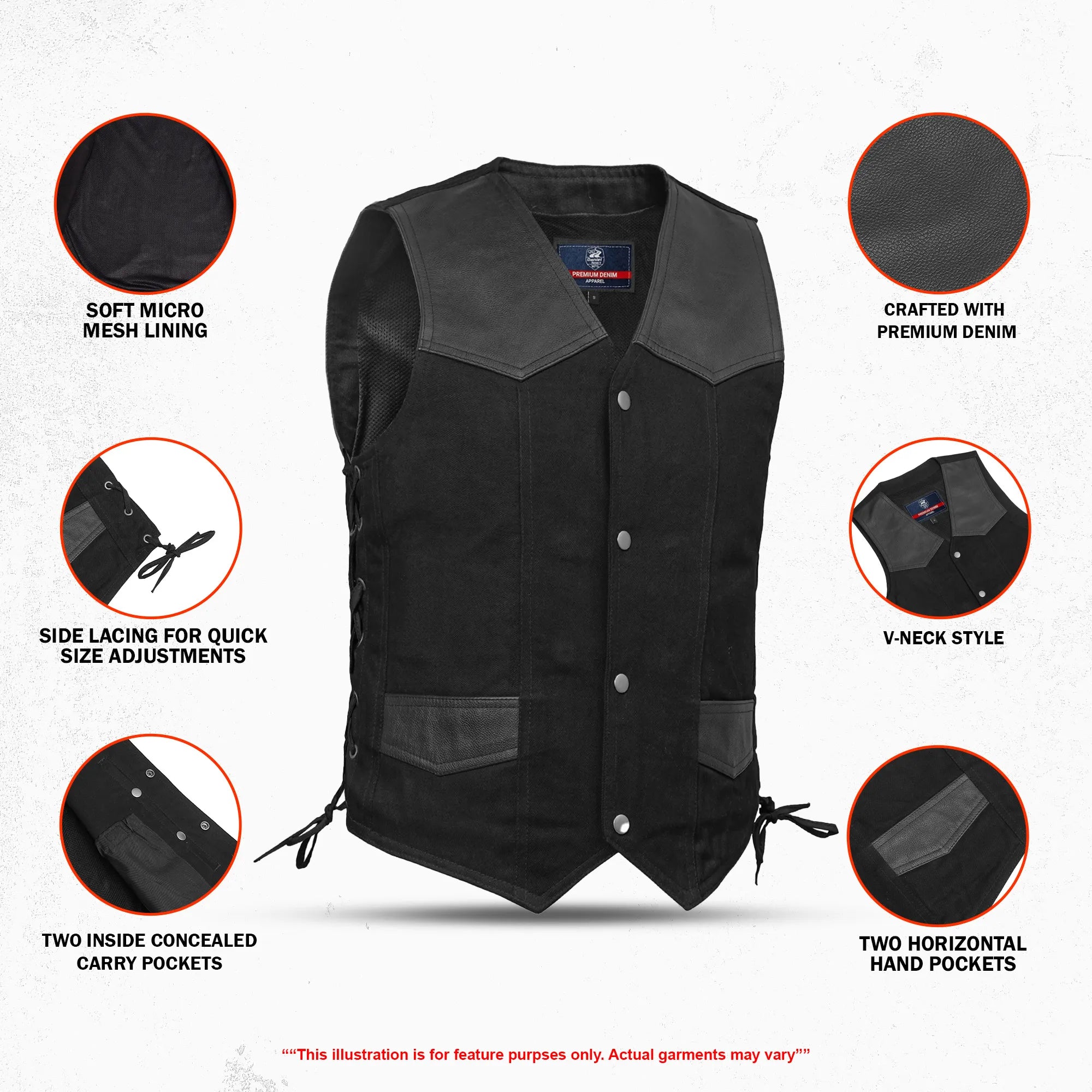 Aimline Men's Denim Motorcycle Vest