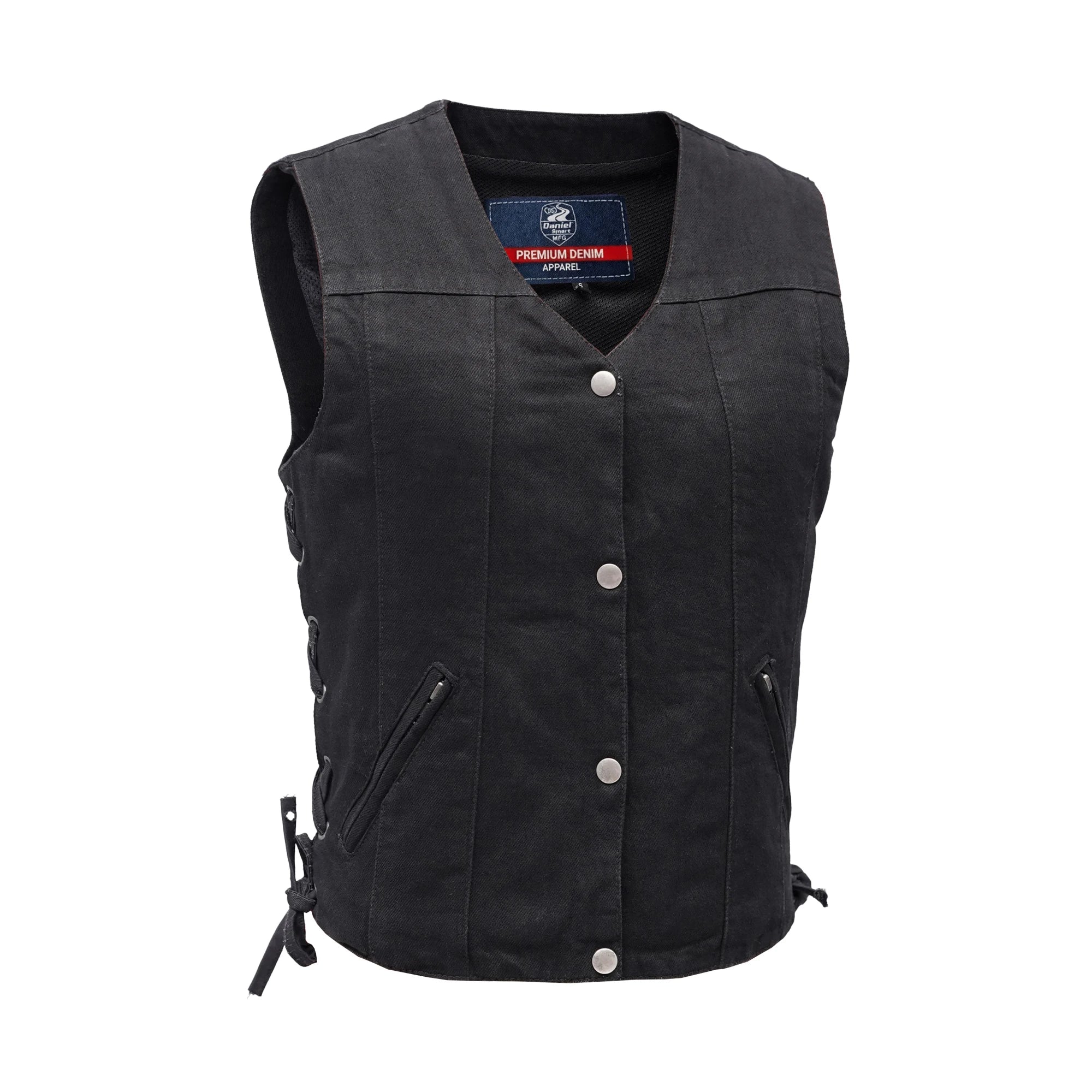 Women's Single Back Panel Conceal Carry Pockets Denim Vest