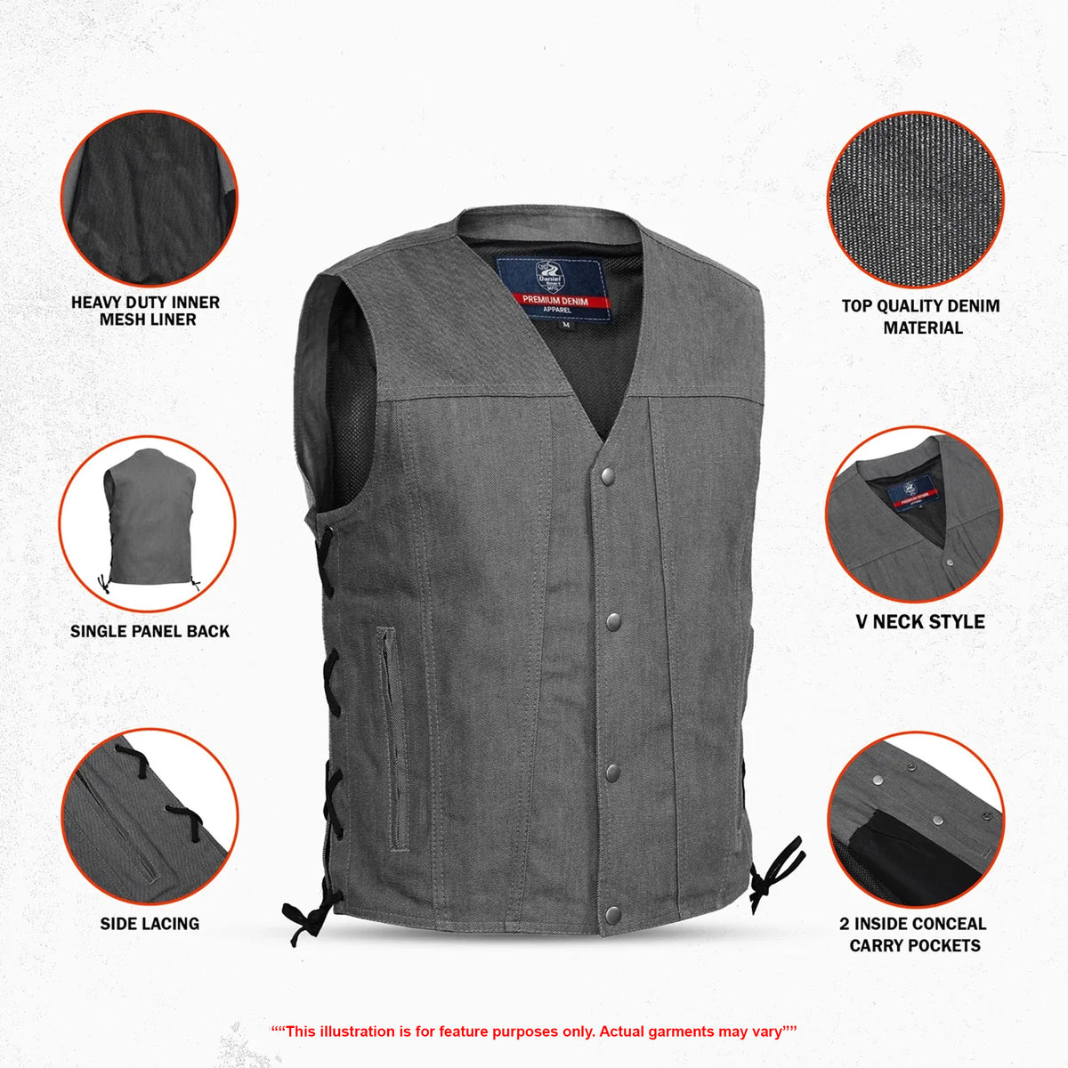 Wild Venture Men's Denim Motorcycle Vest