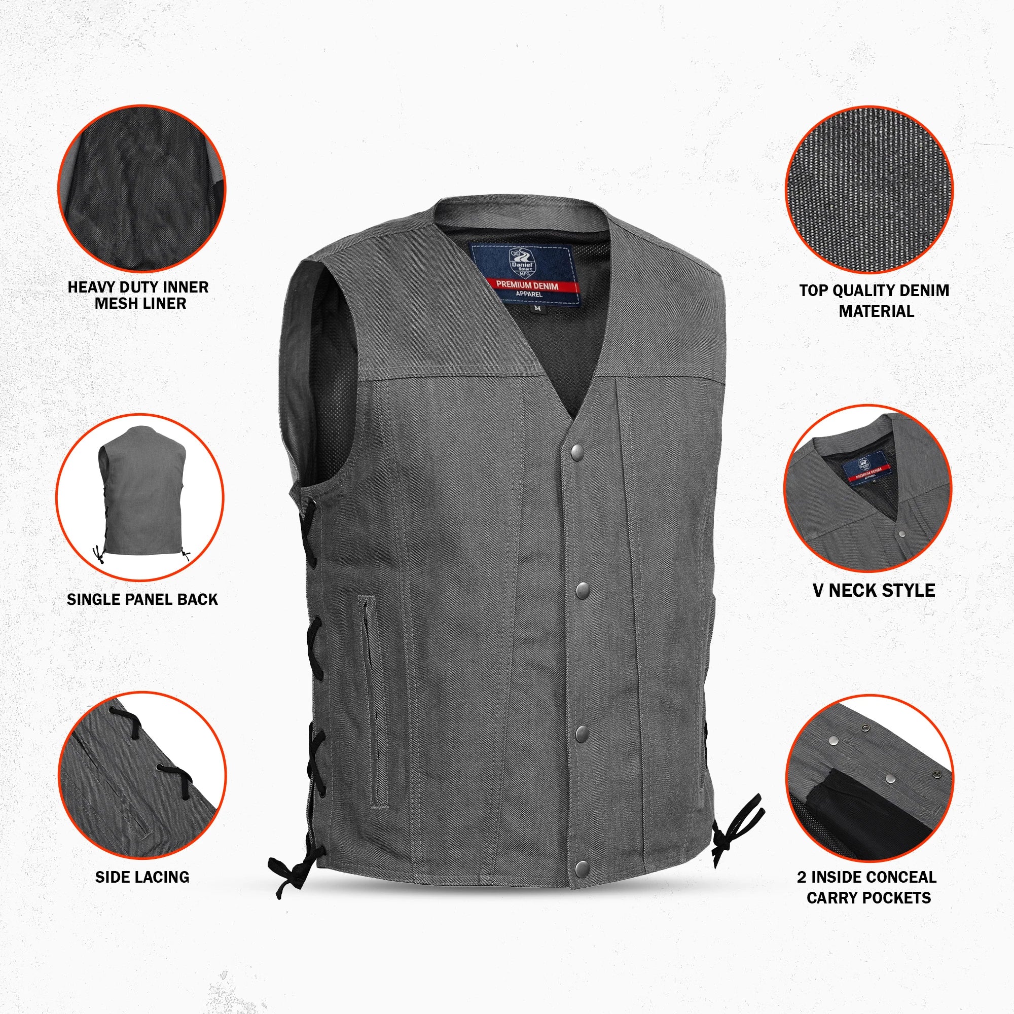 Wild Venture Men's Denim Motorcycle Vest