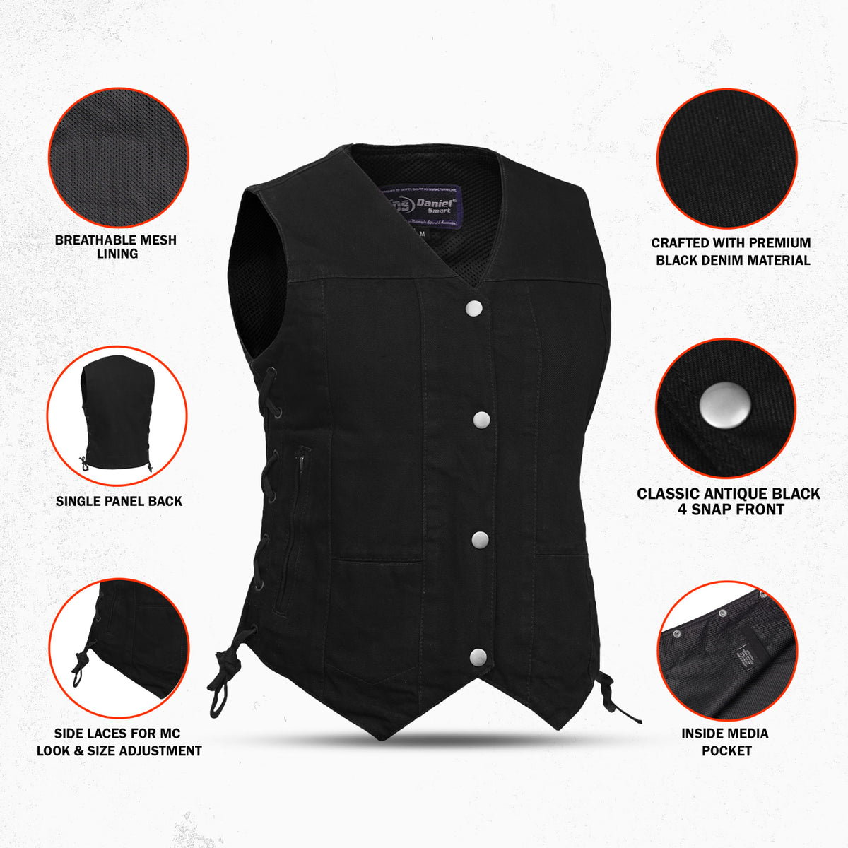 Women's 6 Pocket Denim Utility Vest - Black Women's 6 Pocket Denim Utility Vest - Black