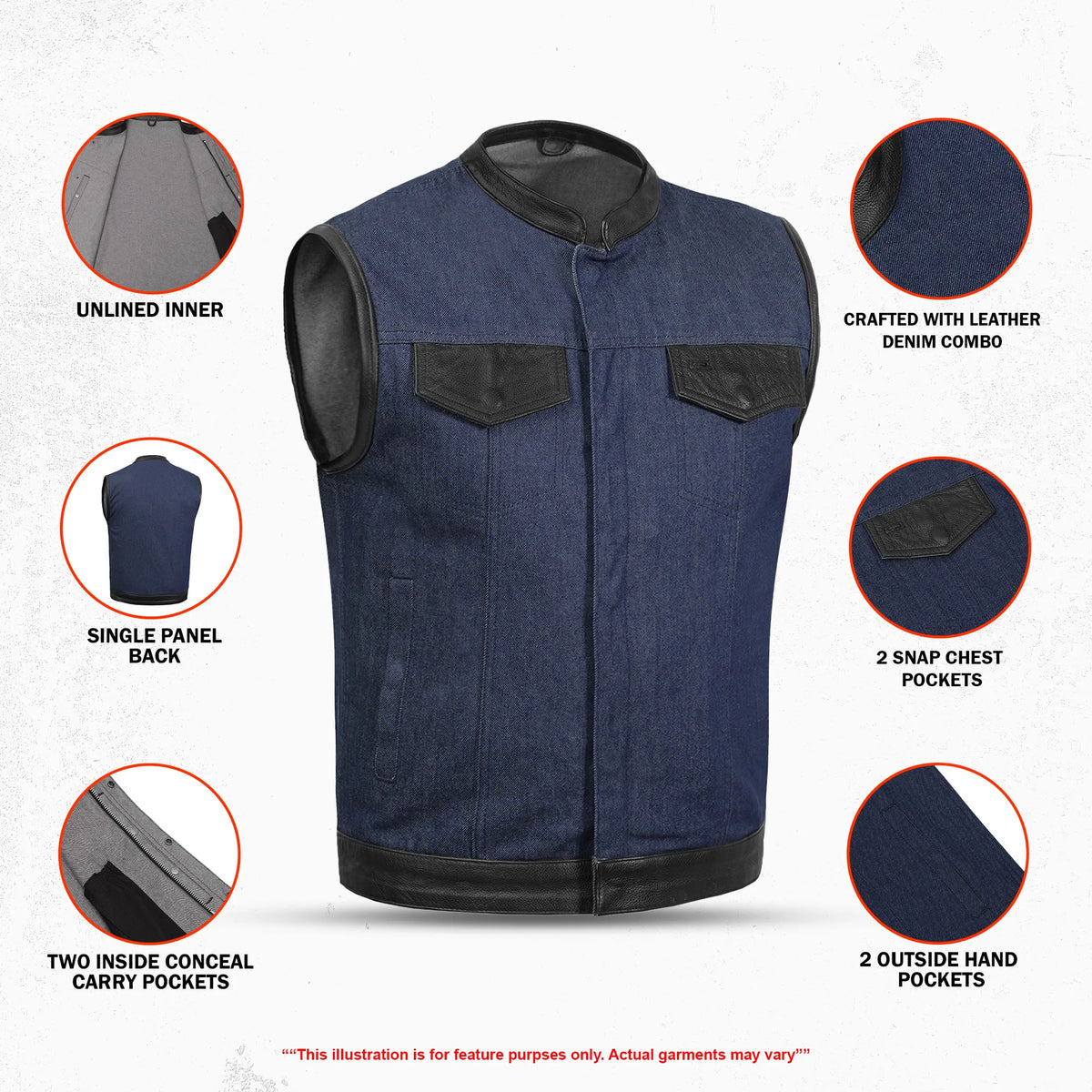 Adrenaline Men's Denim Motorcycle Vest