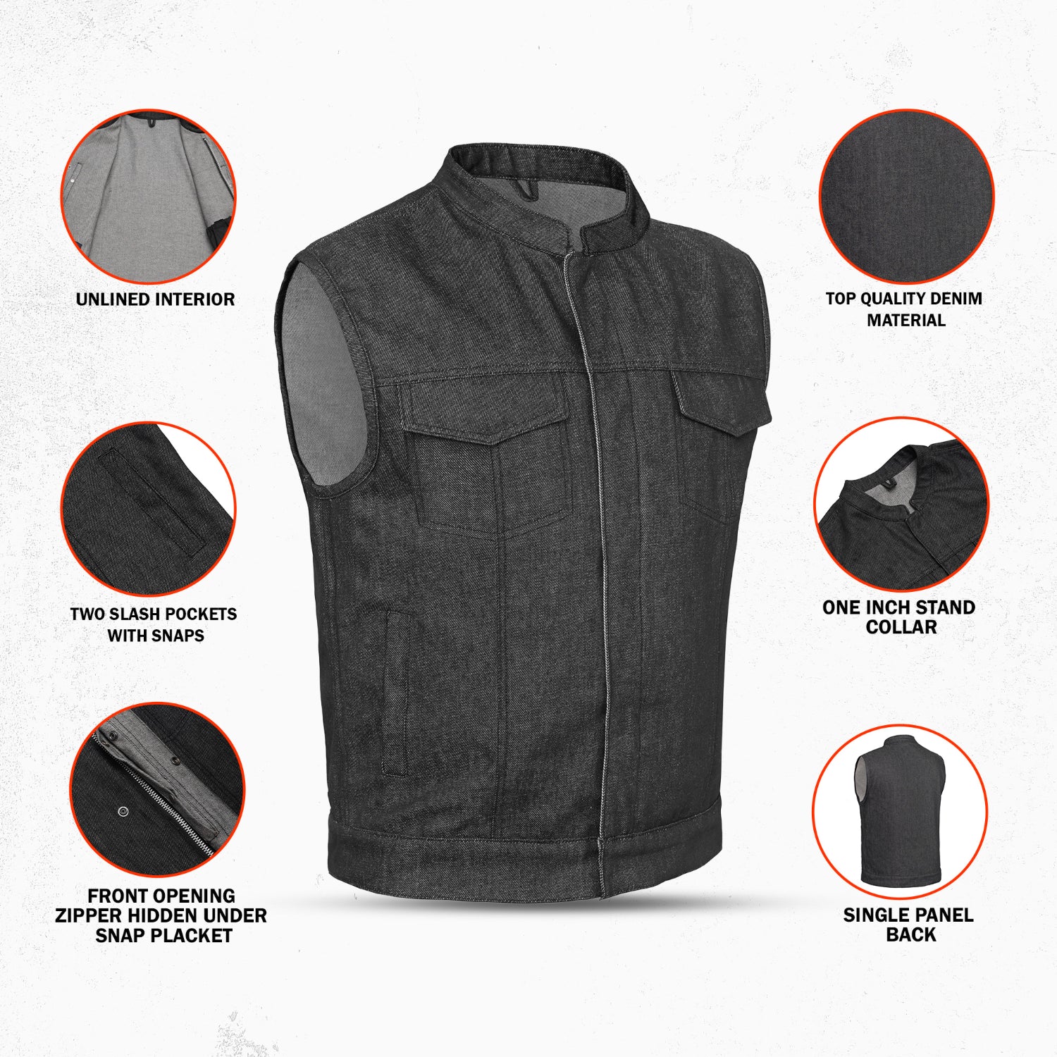Wick Men's Denim Motorcycle Vest