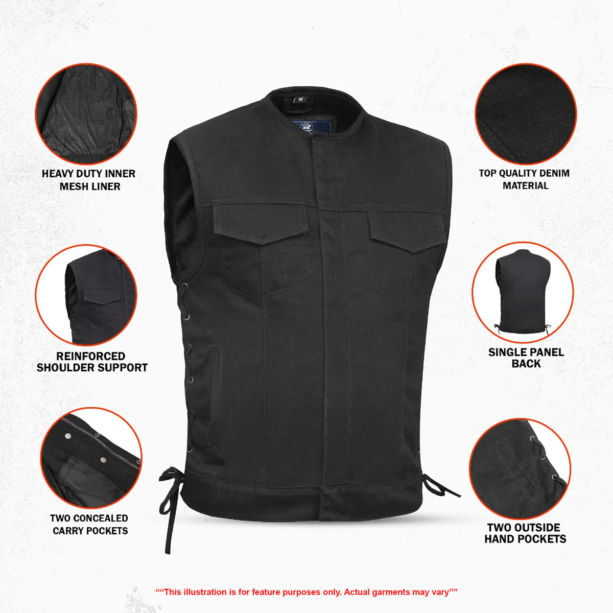 Tork Men's Denim Motorcycle Vest