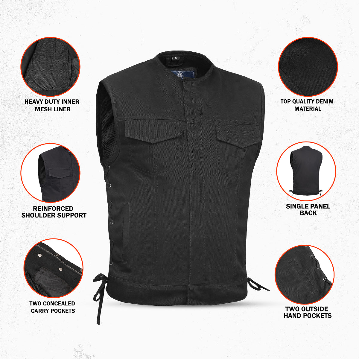 Tork Men's Denim Motorcycle Vest